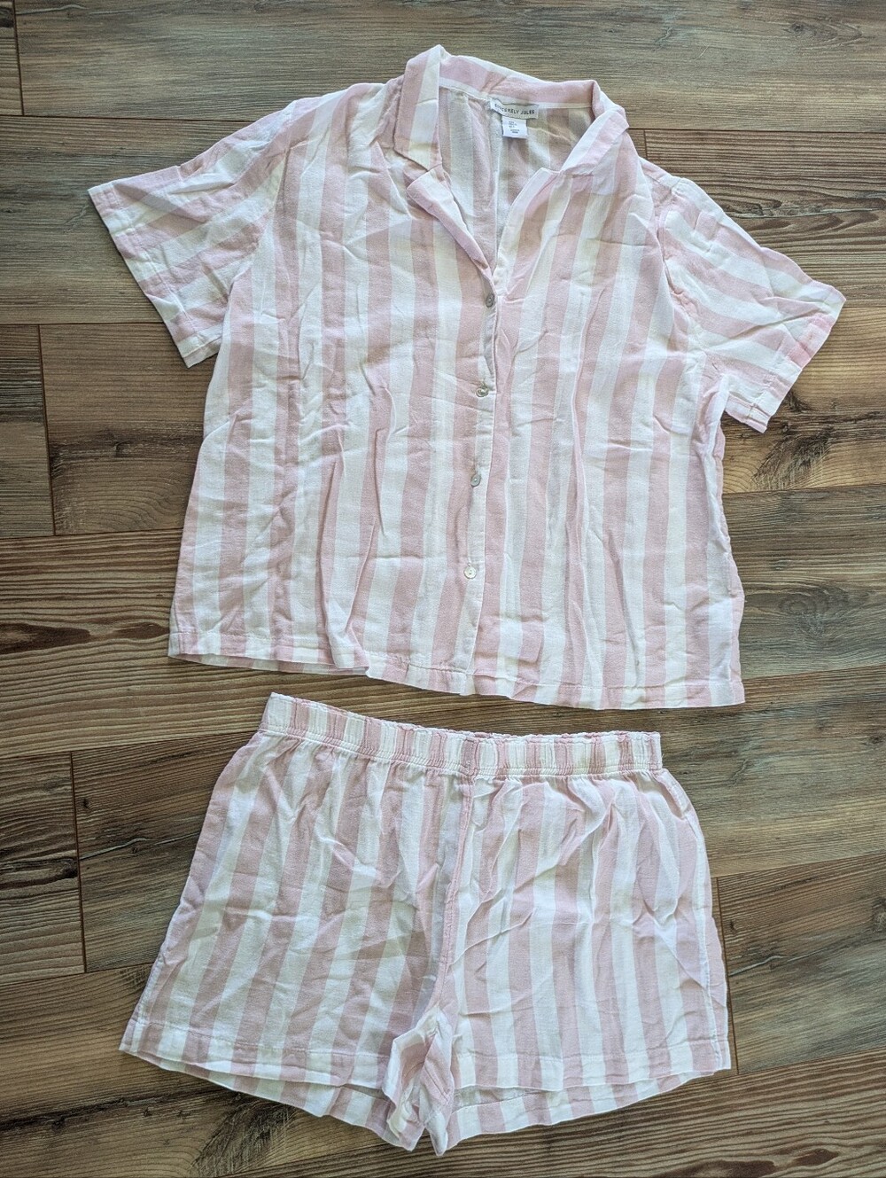 Sincerely Jules Pink & White Striped Button Front Shirt & Shorts 2 Piece Set LRG